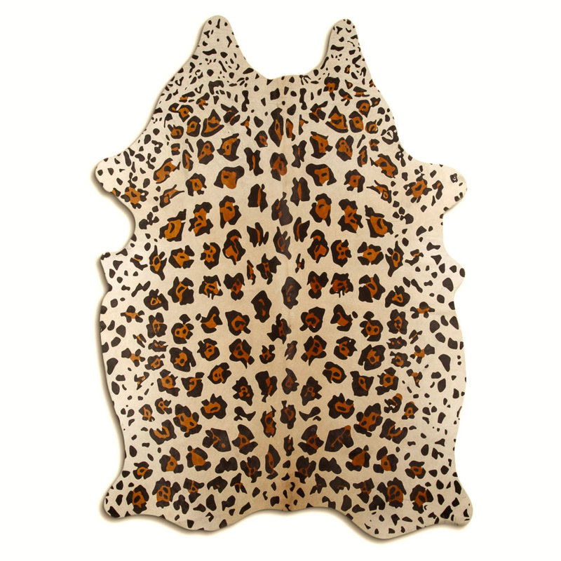 Custom Wildcat on Beige Printed Cowhide Rug, Novelty 5'8" x 6'7"