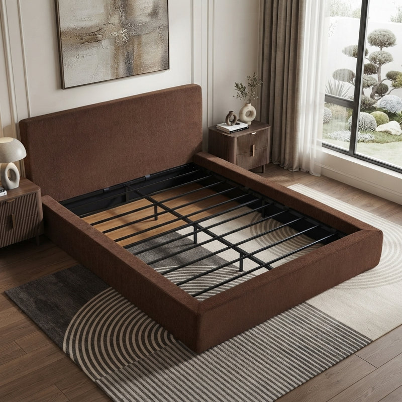 Base de lit tapissier avec tête de lit Cloud, Grand lit, Brun