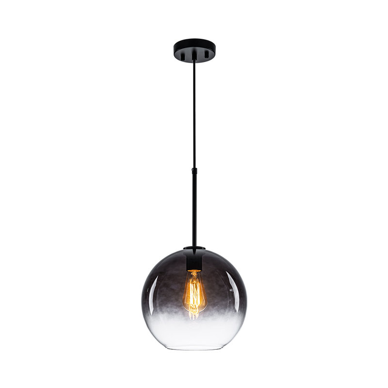 Honorius 1-Light Glass Globe Single Pendant, Matte Black, Gradient Gray