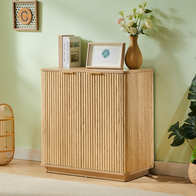 Fluted 2-Door Buffet Cabinet For Living Room, Dining Room, Hallway, 31.5" H x 31.5" W x 15.75" D, Oak