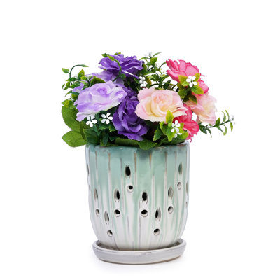 Modern, 2 Ceramic Planters, 8" Size, Drainage Hole, Weather - , Indoor Outdoor Decoration, Finish Planter, Piece , Frost Heat Built In Drainage, Root Growth, Versatile Placement