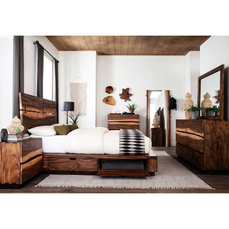 Grand lit avec rangement et couleur noyer, fabriqué en placages, avec base flottante, Grand lit