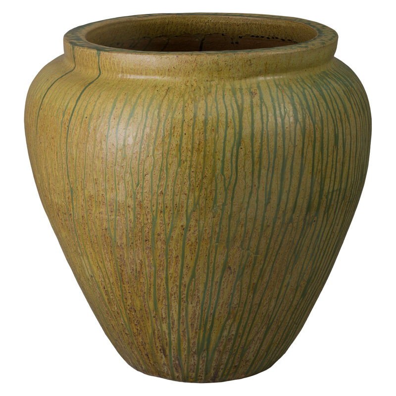 Distressed Antique Ceramic Round Planter with Drainage Hole, 31" H x 31" W x 31" D