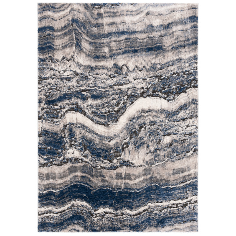 Tapis beige clair / bleu Devoria 112, Rectangle 9 pi x 12 pi