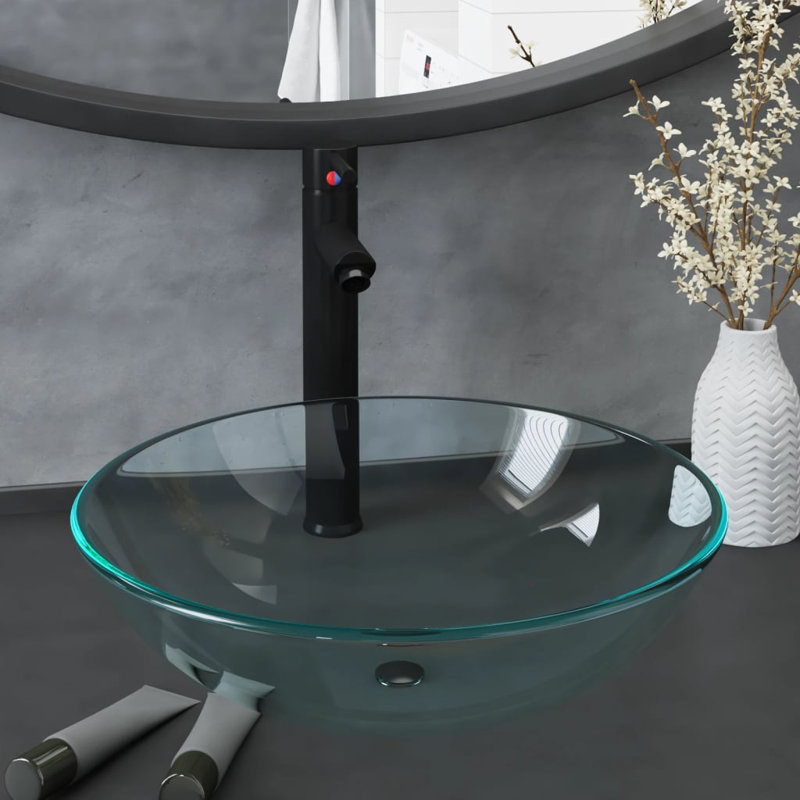 Canora Grey Aayushi 420mm L x 420mm W Circular Sink, Clear/Black