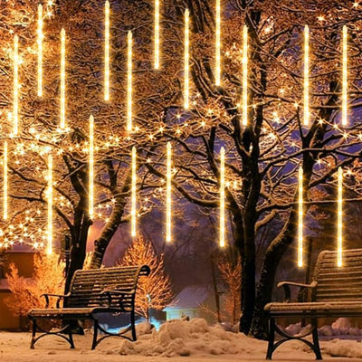  864 lumières de Noël à DEL, pluie de météorites, lumières de pluie de 11,8 pouces et 24 tubes, décorations de lumières de pluie tombantes imperméables pour la fête de l'arbre de Noël (blanc chaud)