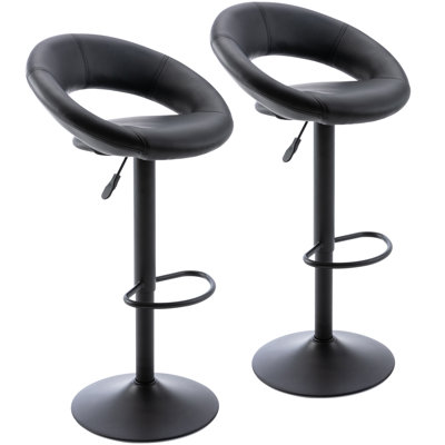 Vogue Adjustable Bar Stools, Modern PU Leather Swivel Barstools With Hollow Back, Height Dining Chairs, Set Of 2 (Black, Black Base) -  George Oliver, 028D0DCEB2944FB5B4E7E6D930637055