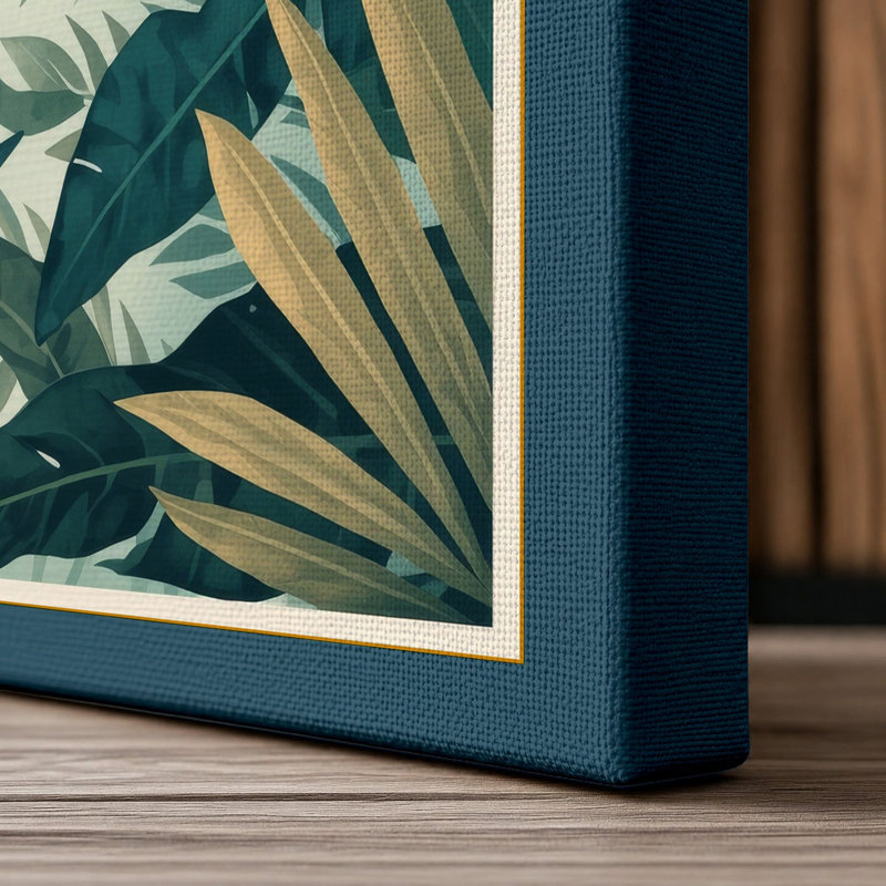 Layered Tropical Foliage Botanical - Wrapped Canvas, 30x20 - 76.2 x 50.8 cm, Teal Border
