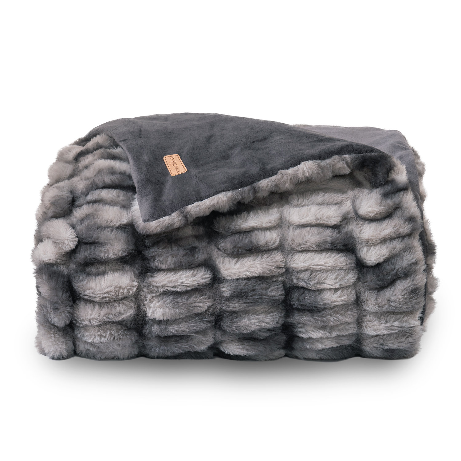 Ruched Faux Fur Throw Blanket, 60" W x 80" L, Gray