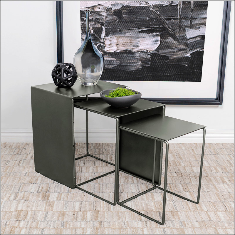 Ensemble de table rectangulaire en métal gris 3 pièces Vestal, parfait pour un décor moderne et minimaliste avec un design durable et polyvalent.