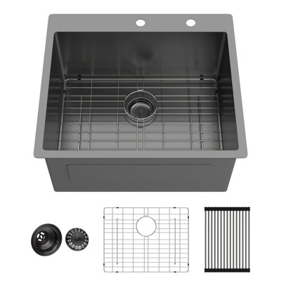 Évier à lessive encastré - Évier de buanderie 25 po x 22 po x 12 po en acier inoxydable de calibre 16 encastré dans le comptoir et cuve simple noire profonde de 12 pouces au-dessus du comptoir