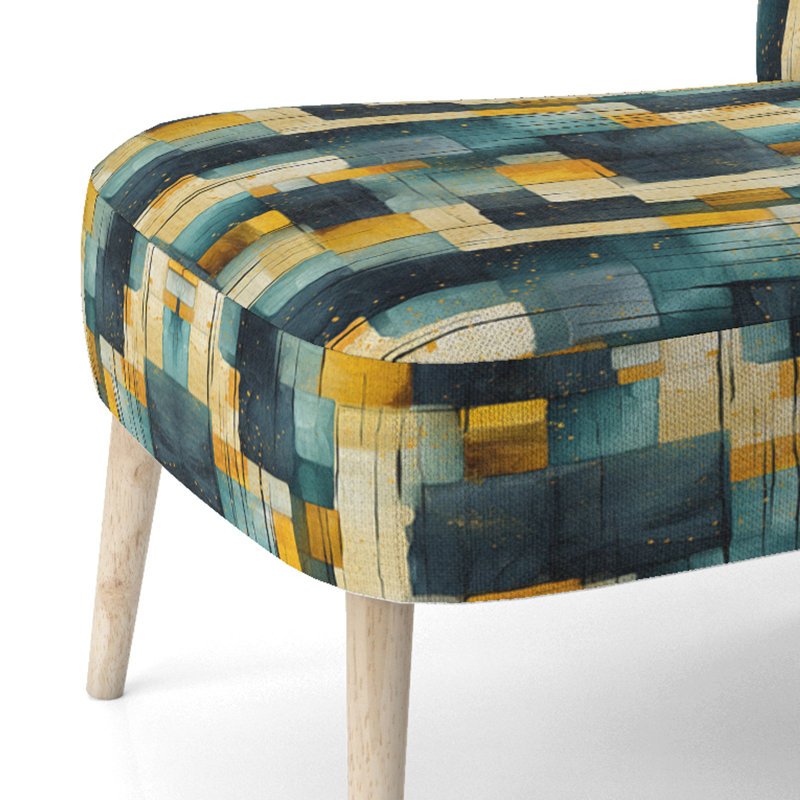 Chaise d'appoint rembourrée jaune et bleu sarcelle à motif abstrait géométrique Fusion