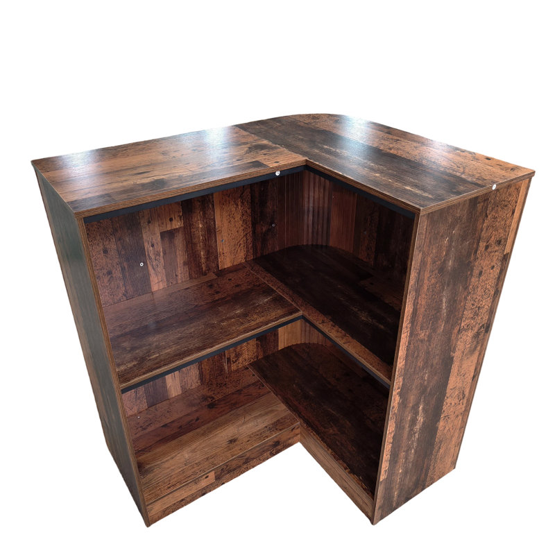 Meuble-bar d'angle en forme de L avec étagères de rangement, table de bar d'angle en bois de style industriel