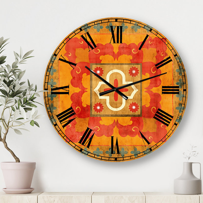 Moroccan Orange Tiles Collage III - Bohemian & Eclectic Wall Clock, Large