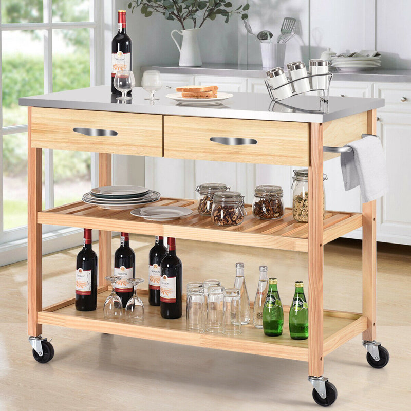 Îlot de cuisine sur roulettes Gillies, Brun