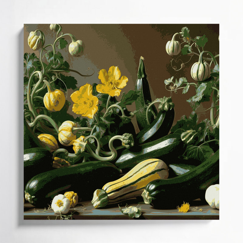 Art mural sur toile vert légumes courgettes, H 16 po x l 16 po