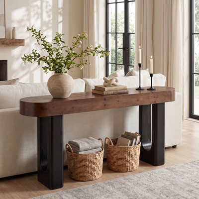 63" Solid Wood Console Table for Living Room, Farmhouse Entryway Table with Oval  Tabletop