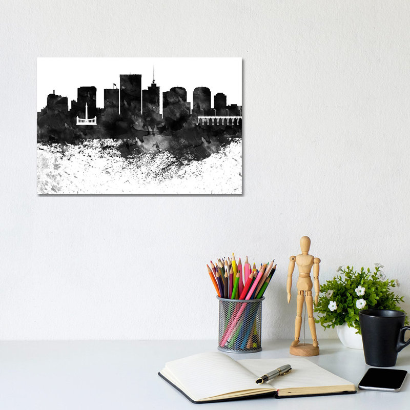 Richmond Skyline Black & White, Drops by Wall Decor Addict - Wrapped Canvas Painting, 20.32 cm H x 30.48 cm W