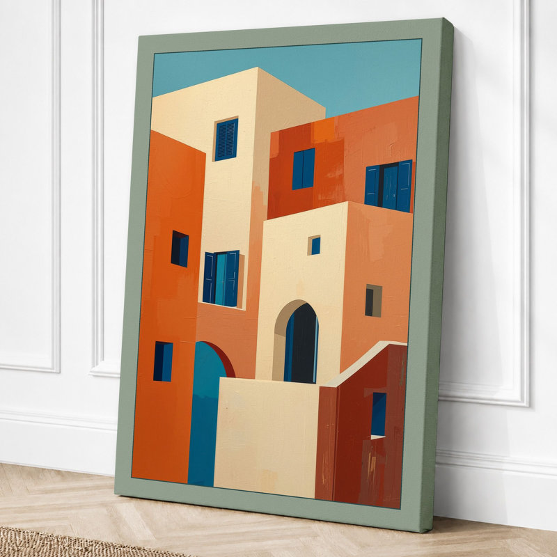 Stacked Architecture Geometric - Wrapped Canvas, 30x20 - 76.2 x 50.8 cm, Sage Border