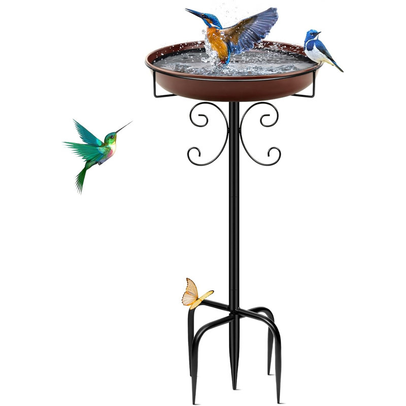 Bain d'oiseaux en métal Borgella, Brun