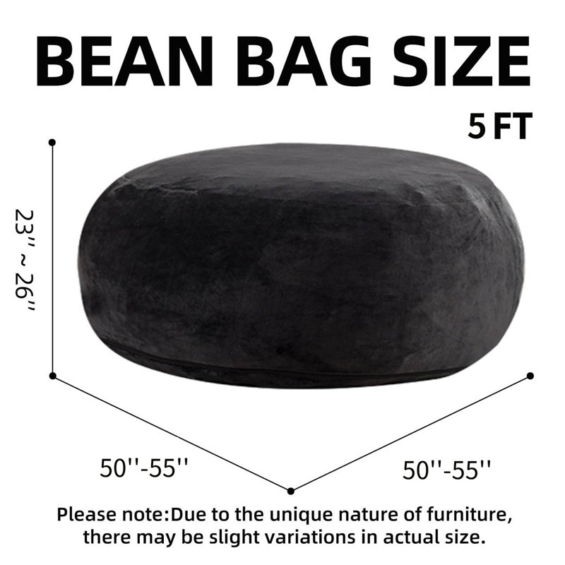 Grand fauteuil à billes de 5 pi avec fauteuil à billes rembourré en mousse à mémoire de forme et confortable , Velours noir