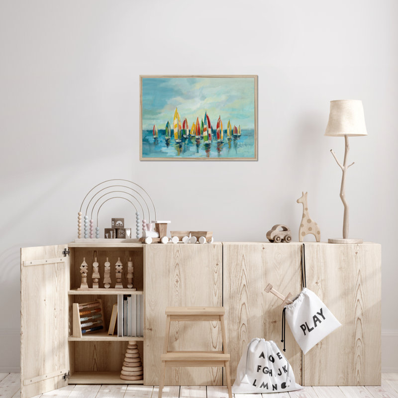 Regatta by Silvia Vassileva - Painting, 34cm H x 50cm W, Natural Wood Framed Paper Print