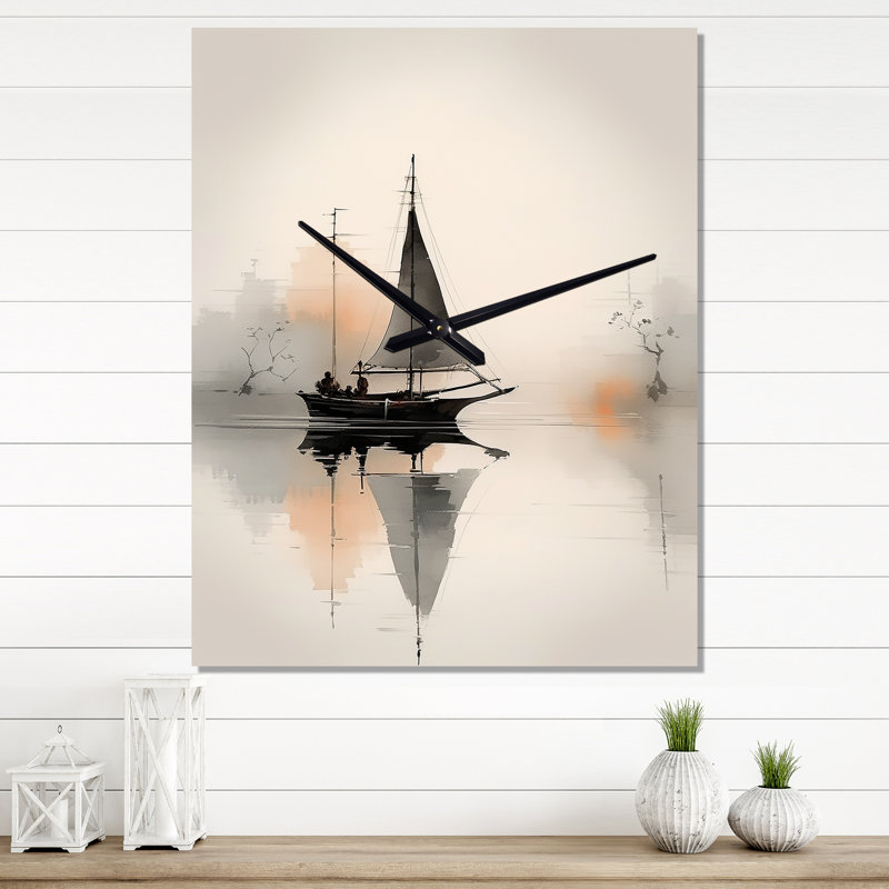 Art asiatique voilier Sumi V - horloge murale asiatique surdimensionnée, Petit