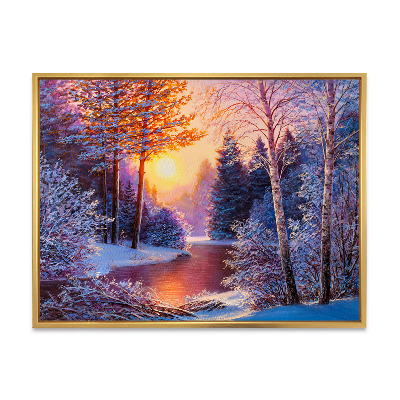 «Winter River», reproduction d'art sur toile, coucher de soleil sur la rivière Winter II, H 16 po x l 32 po x P 1 po
