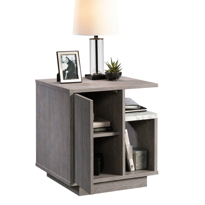 Contemporain, table de chevet grise, chambre à coucher, salon, tablette réglable, rangement ouvert, taille compacte grise, rectangulaire, surface spacieuse contemporaine, dimensions, assemblage facile