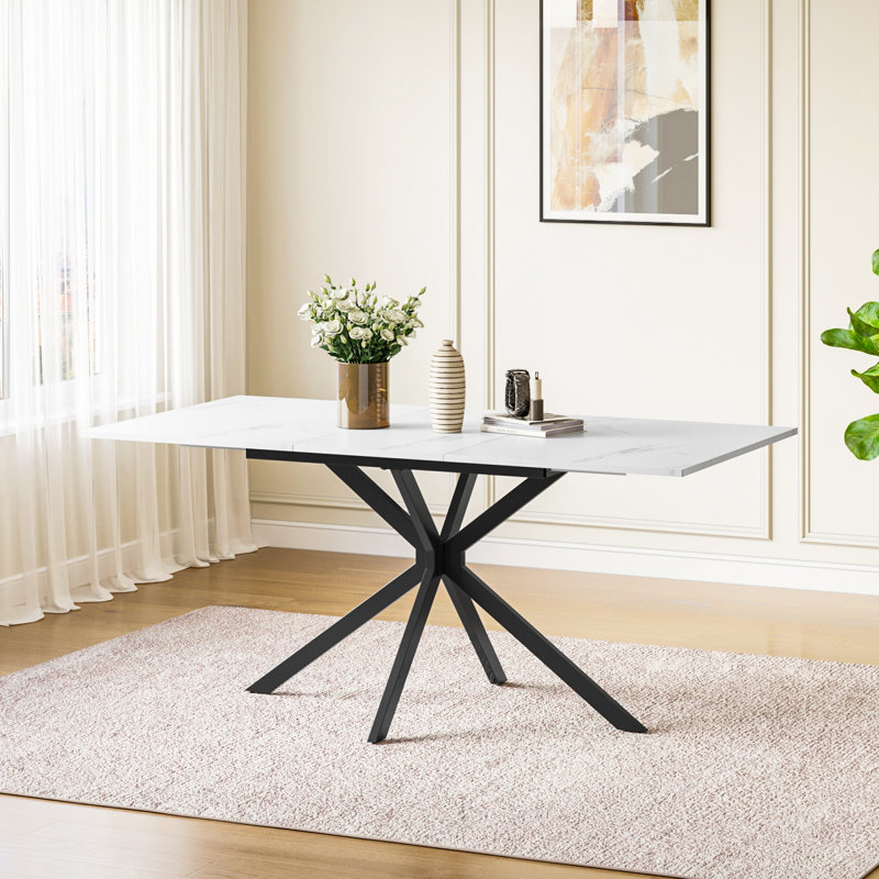 Extendable Metal Base Dining Table, White