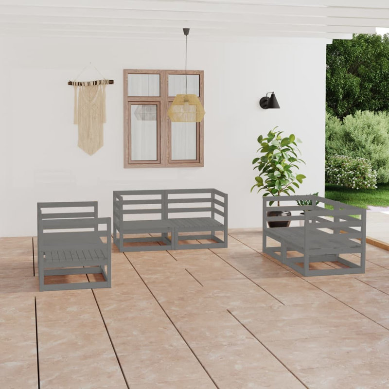 Dympha Solid Wood 6 - Person Seating Group, Grey