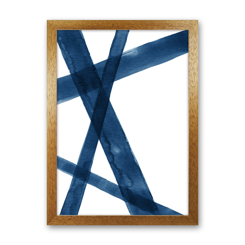 Watercolour Lines I - Blue - Print, 88cm H x 64cm W x 3cm D, Brown Framed, Paper