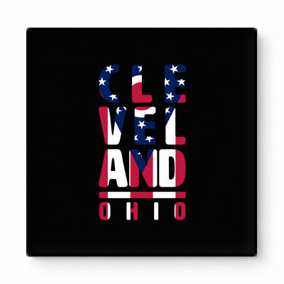 Cleveland Ohio Flag Typography — Square Canvas Wall Art