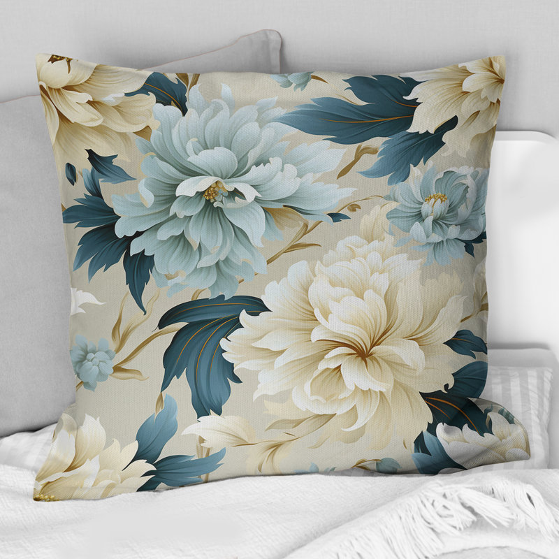 Coussin décoratif à motif floral victorien contemporain II, H 18 po x l 18 po