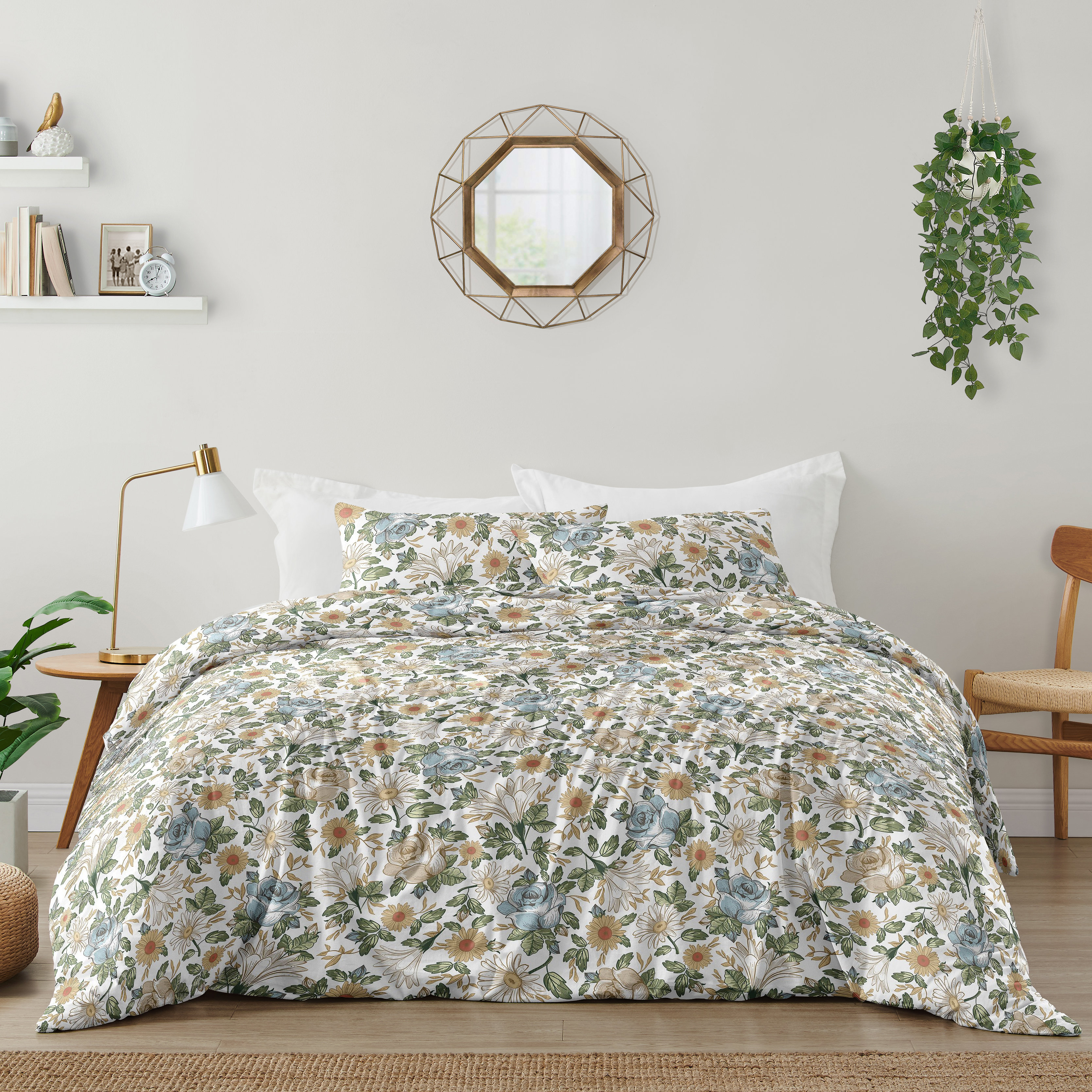 Bramble Floral Beige Cotton Reversible Comforter Set - King in 2023