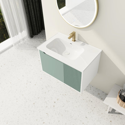 32-inch Bathroom Vanity - Mint , Door, Construction With Ceramic Basin 32 Inch, Wall Mounted, Soft Closing Door Hinges