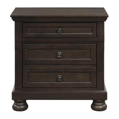 Transitional Design Nightstand Greyish Brown Finish Two Dovetail Drawers Bun Feet Wooden Furniture