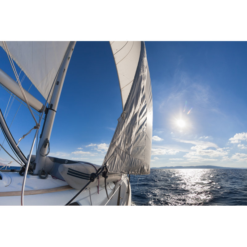Sail Boat Sailing In The Sea On A Sunny Day by Aragami123345 - Wrapped Canvas Print, 24"H x 36"W