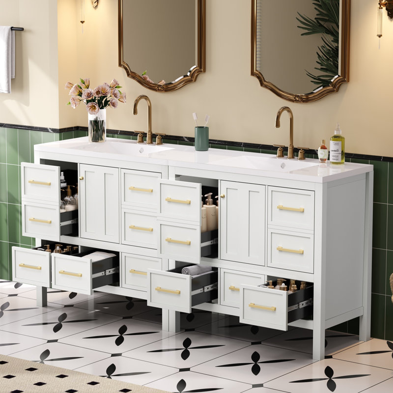 Ensemble de meuble-lavabo robuste pré-assemblé en bois massif Elegance