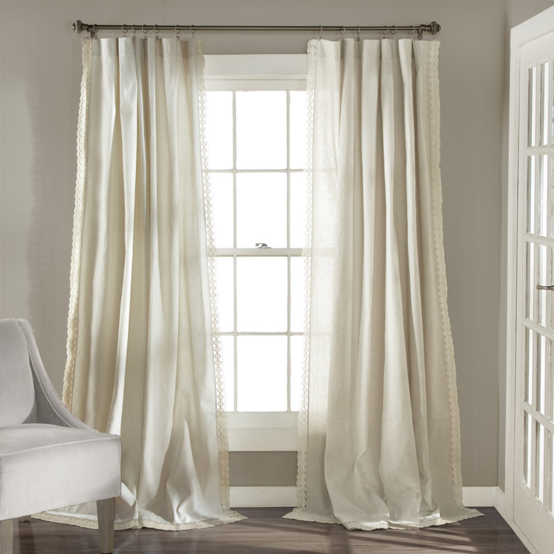 Paire de rideaux semi-transparents Rosalie, Ivoire, L 54 po x L 120 po