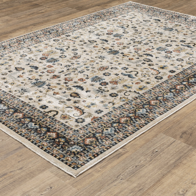Caia Traditional Floral Border Beige/ Multi Area Rug, Rectangle 3'3" x 5'