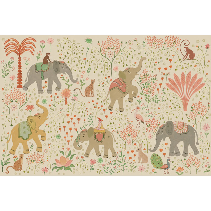 Papier peint fantaisiste Elephants Global Inspired, 160 po x 108 po, Peler et coller