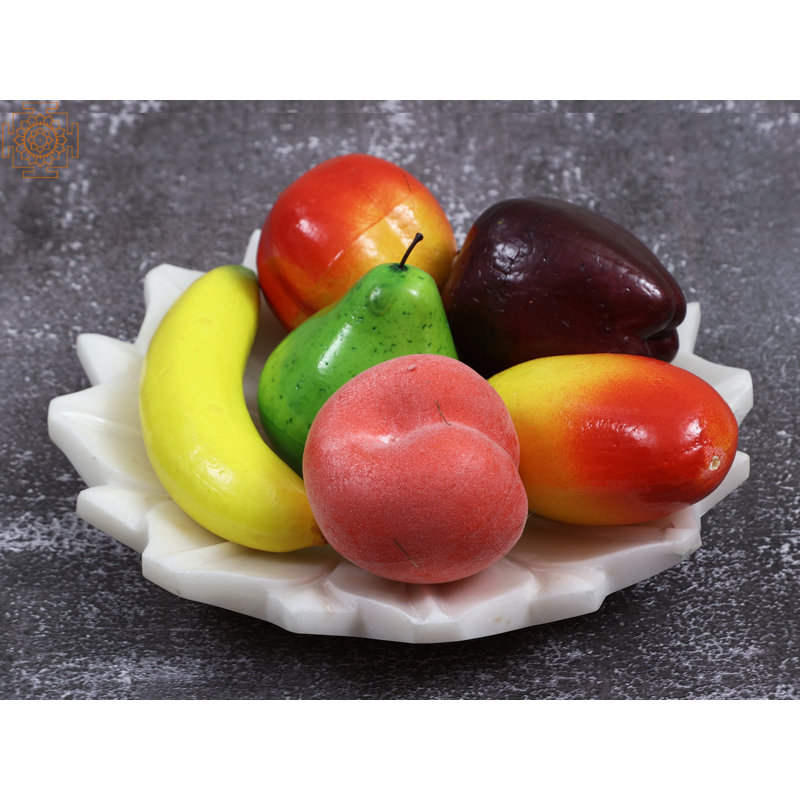 Bol à fruits en marbre blanc 10 po - Plat de service floral festonné sculpté à la main