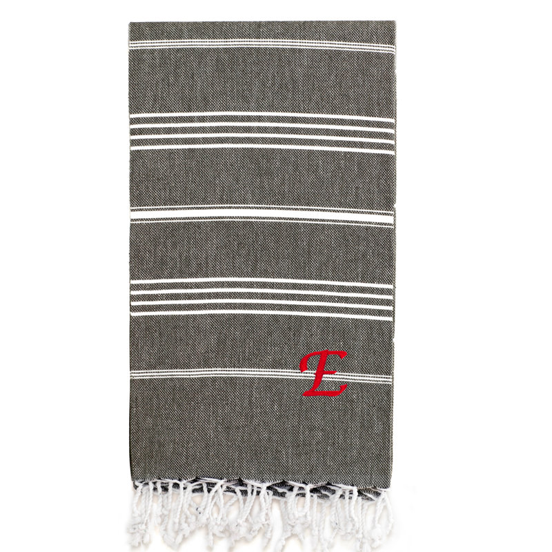 Serviette de plage 100% coton Pestemal Lucky, Gris foncé / Blanc, E
