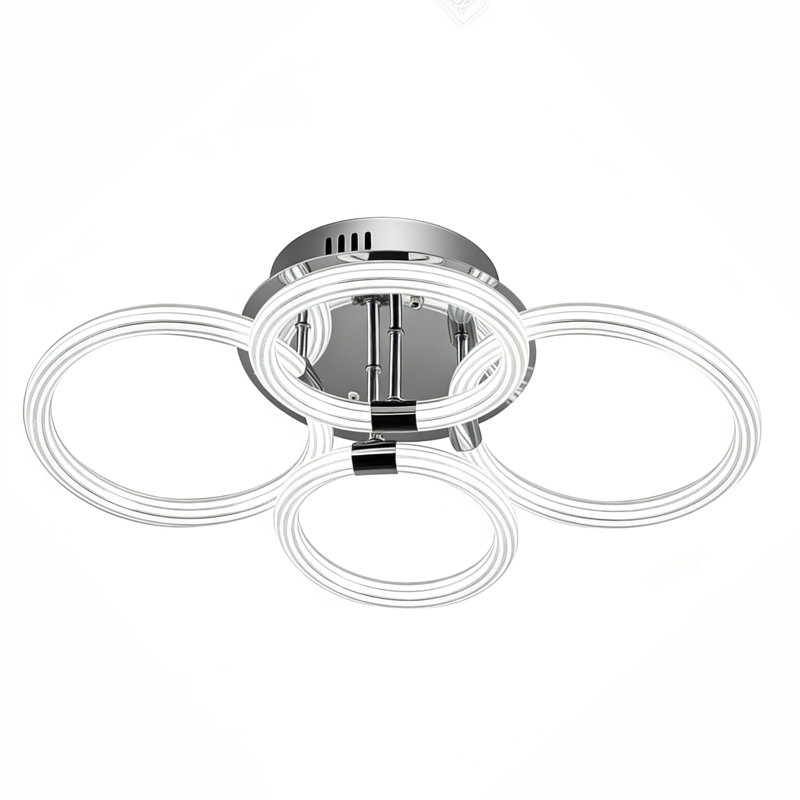 Modern 4-ring Dimmable Integrated Led Flush Mount Ceiling Light With Remote Control, 4 lumières
