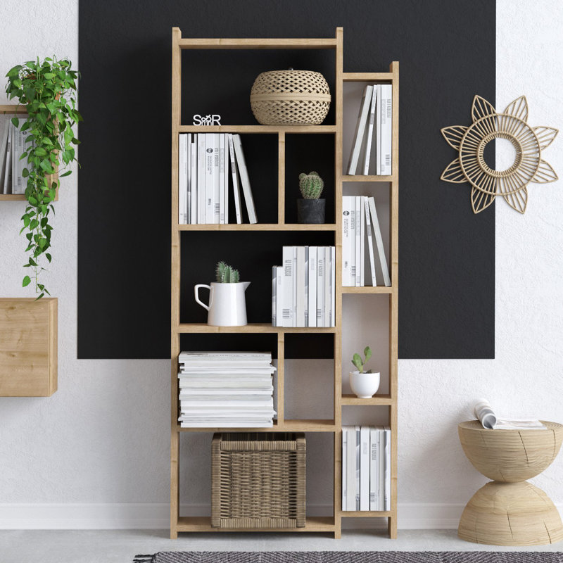 Modern Oak Bookshelf, 100% Melamine Coated Particle Board, 25.6 x 59.1 x 5.9 inches | Durable & Stylish with Numerous Shelves | Perfect for Home Office, Living Room, or Study Space | Elegant Solid Color Design