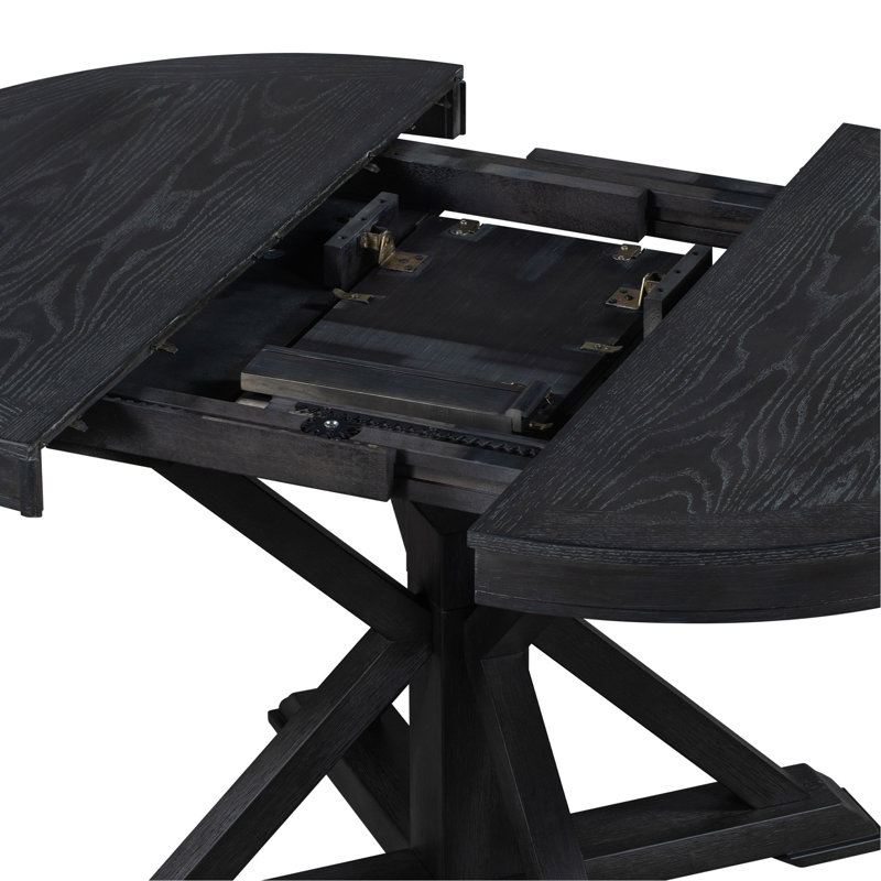 Retro Functional Extendable Dining Table With A 12" Leaf For Dining Room And Living Room, Black