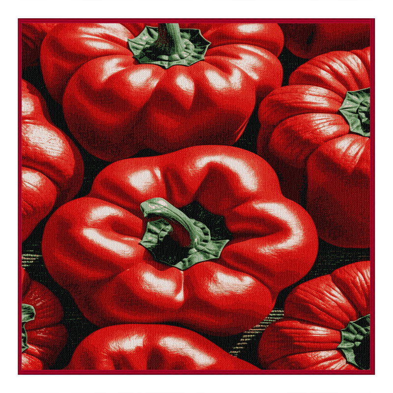 Tapis lavable poivrons rouges avec légumes, Carré 8 pi