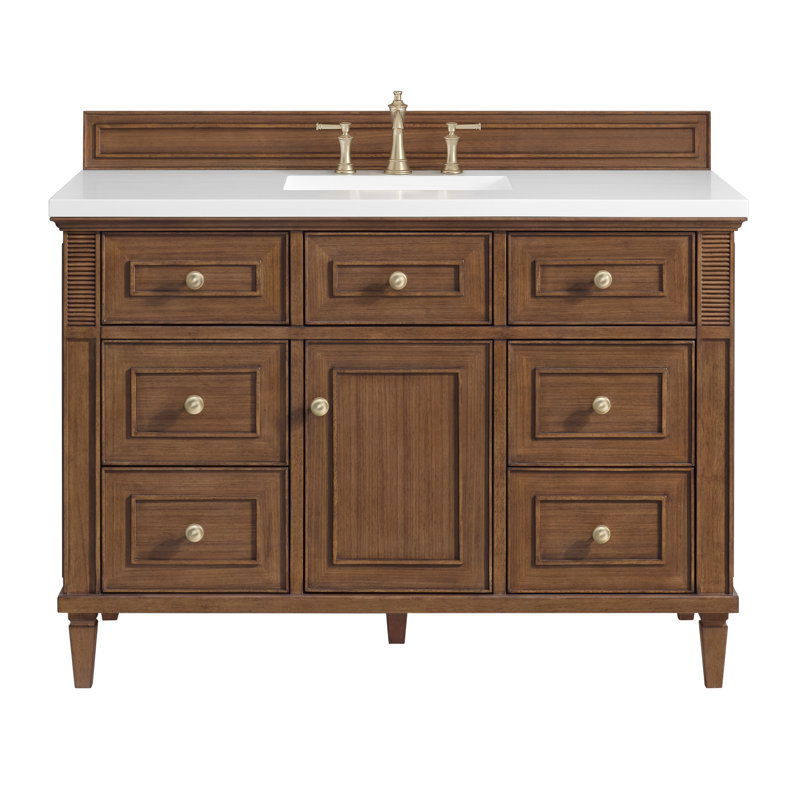 Lorelai 48'' W Single Vanity, White Zeus Quartz, Mid-Century Walnut, 8" Widespread