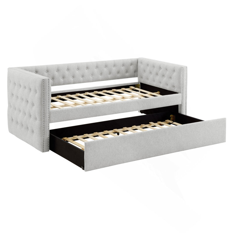 Luxueux 1pièce lit de jour moderne capitonné avec garniture cloutée et garniture cloutée pour salon